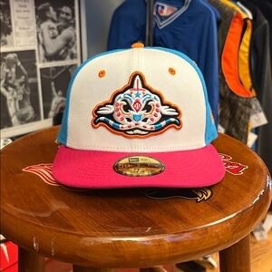 Carolina Mudcats COPA White-Blue-Pink Fitted Hat by New Era 7 1/8